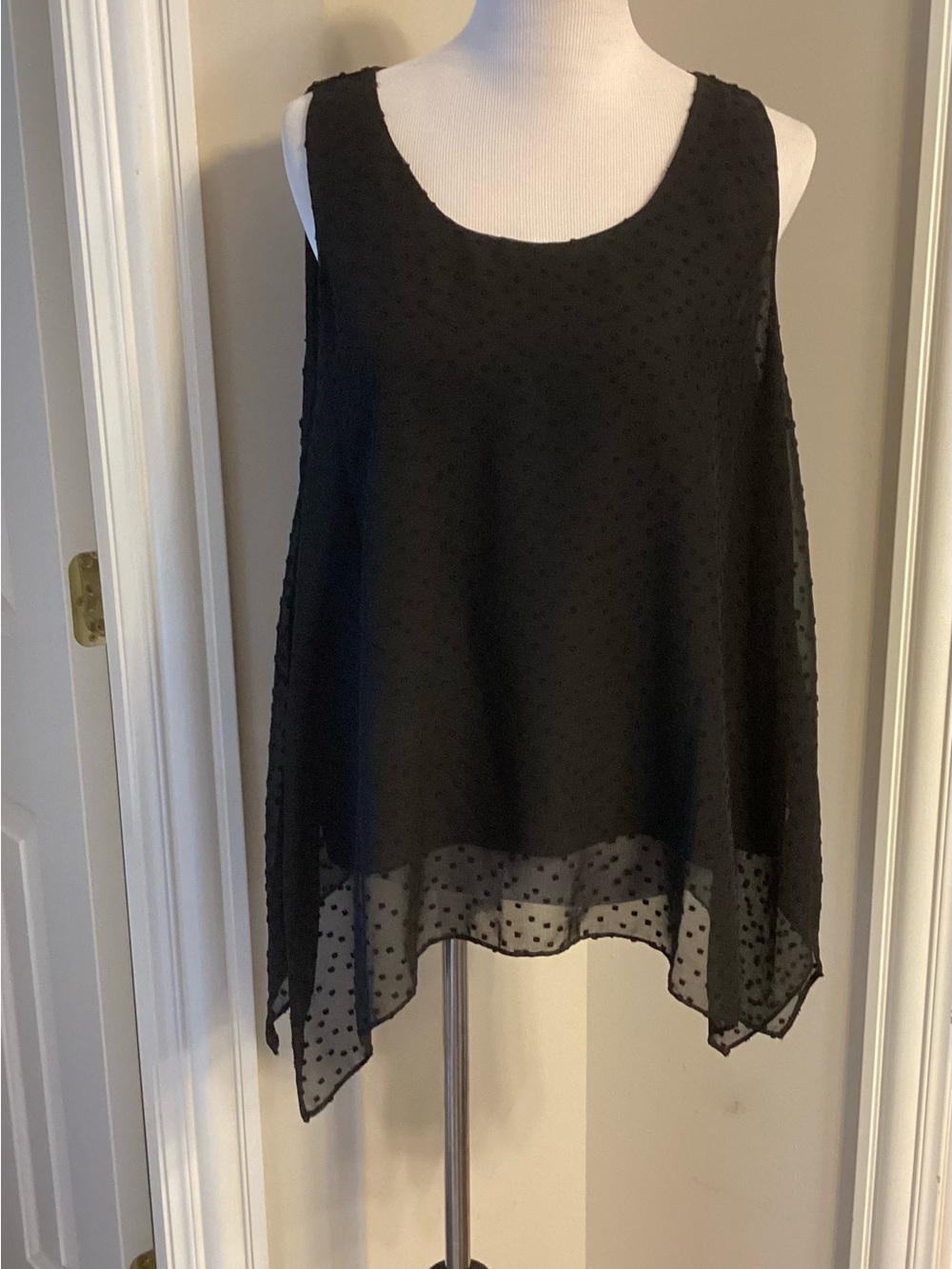 CeCe Black Sleeveless Swiss Dot Layered Chiffon Tunic